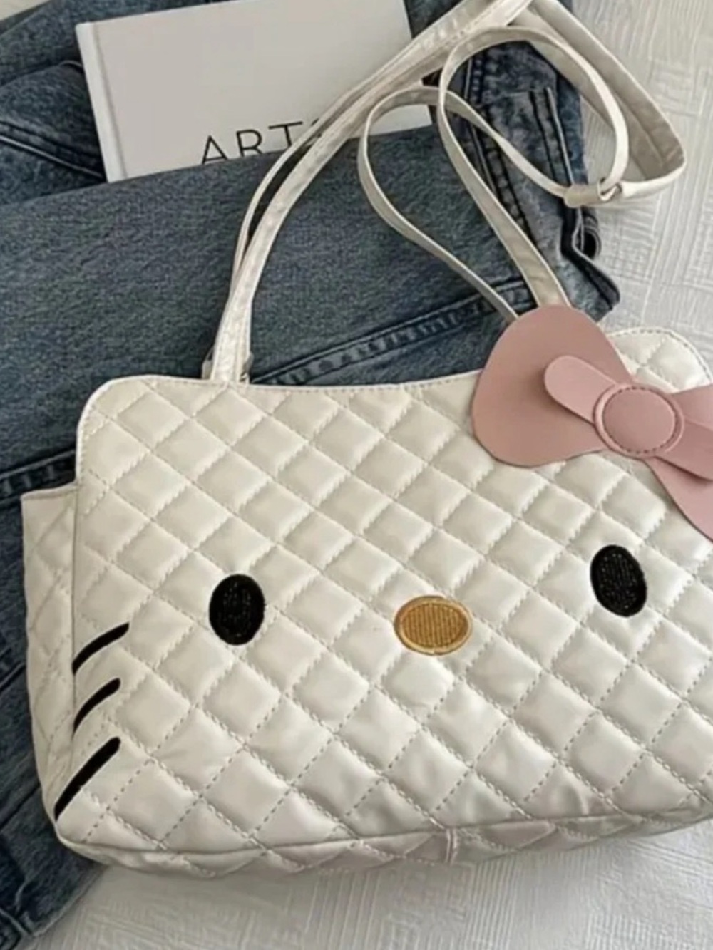 Hello Kitty Quilted White Tote converts in back back